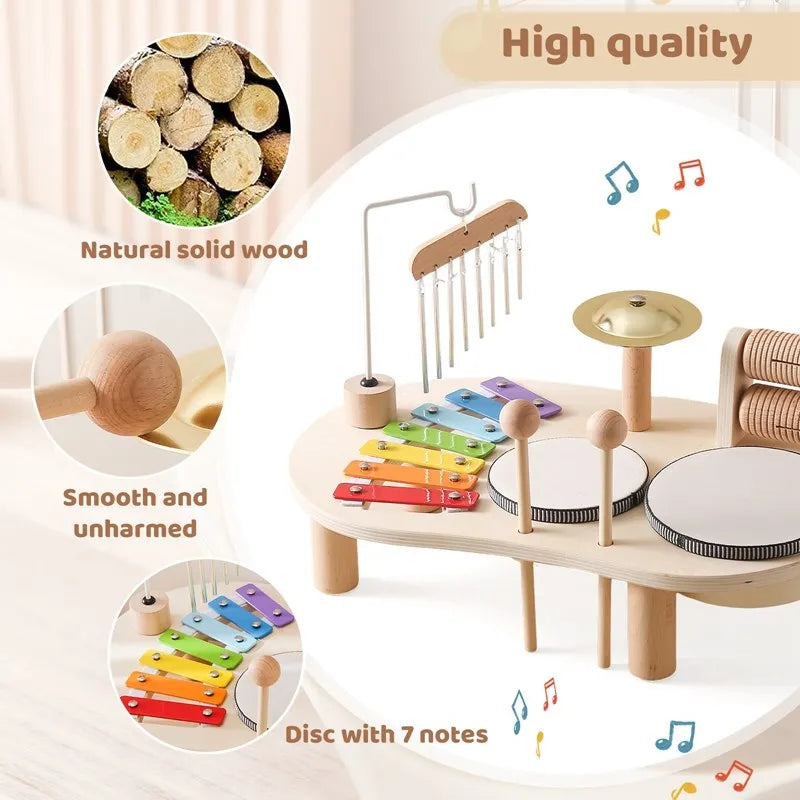 Hochwertiges Holz-Musikinstrument-Set für Kinder, Xylophon, Trommeln, Glockenspiel.