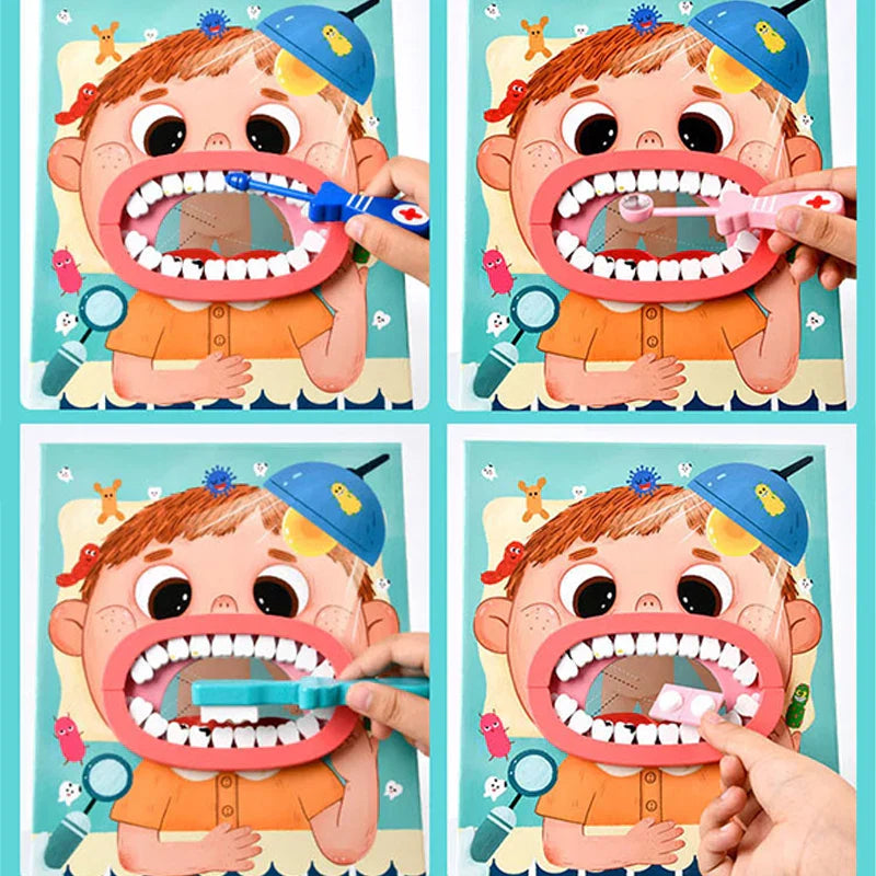 Zahnputzspielzeug für Kinder, bunte Zahnbürsten, Lernspiel, Zahnpflege, Cartoon-Design.
