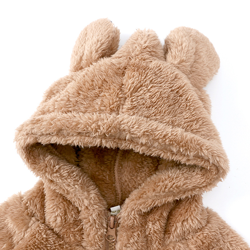 Kapuzenjacke aus Plüsch für Kinder, braun, mit Bärenohren, Reißverschluss, warm und kuschelig.