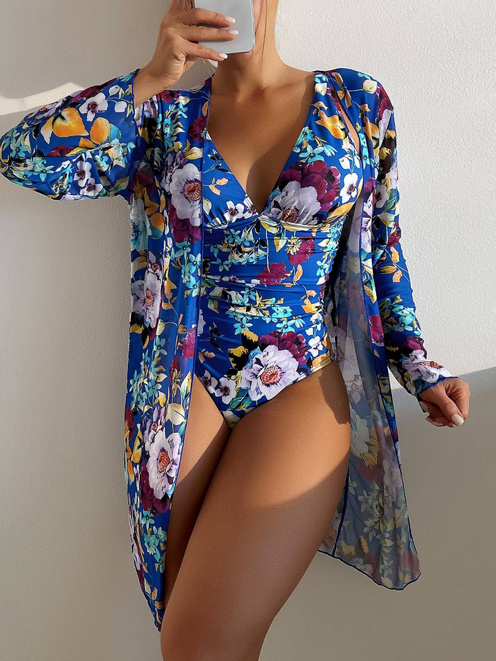 3-dílný modrý bikinový set se lichotivým střihem – Marisse