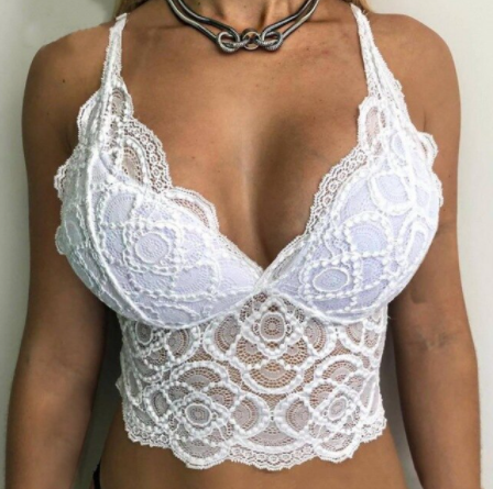 Weiße Spitzen-Bralette für Damen, elegantes Design, verstellbare Träger, ideal für Sommermode.