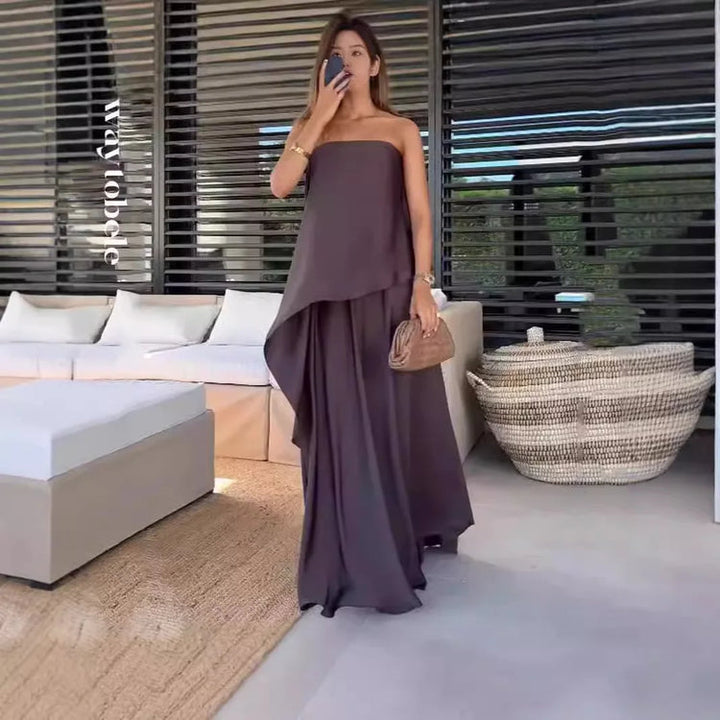 Dvoudílná souprava bez ramínek s blůzou a maxi sukní pro ženy - Jolina