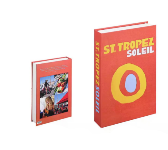 Rotes Buch "St. Tropez Soleil", Hardcover, farbenfrohes Design, Kunst und Fotografie.