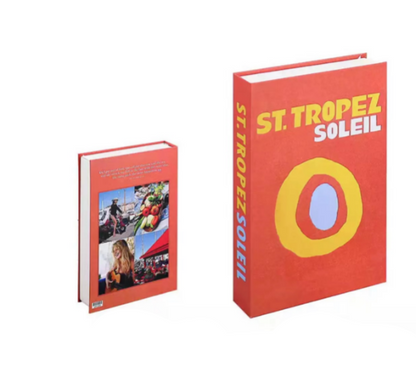 Rotes Buch "St. Tropez Soleil", Hardcover, farbenfrohes Design, Kunst und Fotografie.