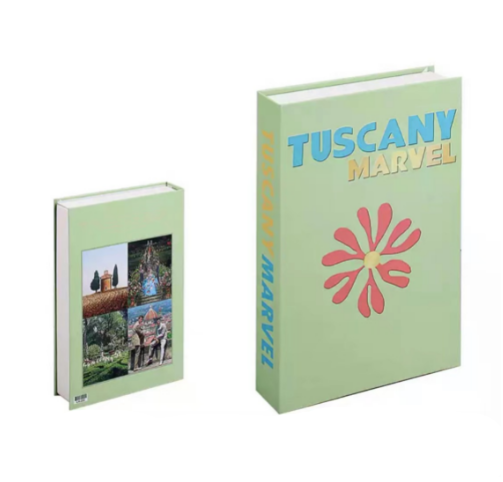 Grünes Buch "Tuscany Marvel" mit Blume, Hardcover, dekorativ, Geschenkidee, Fotocollage.