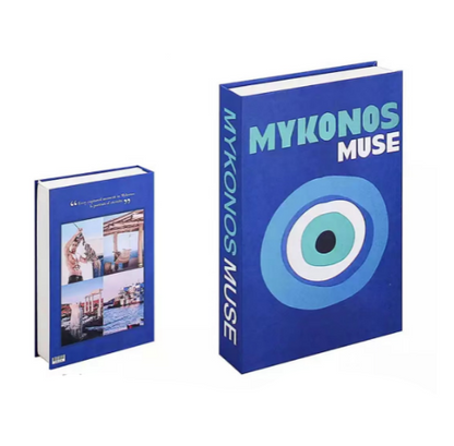 Blaues Buch "Mykonos Muse", Hardcover, dekorativ, griechisches Design, Kaffeetischbuch
