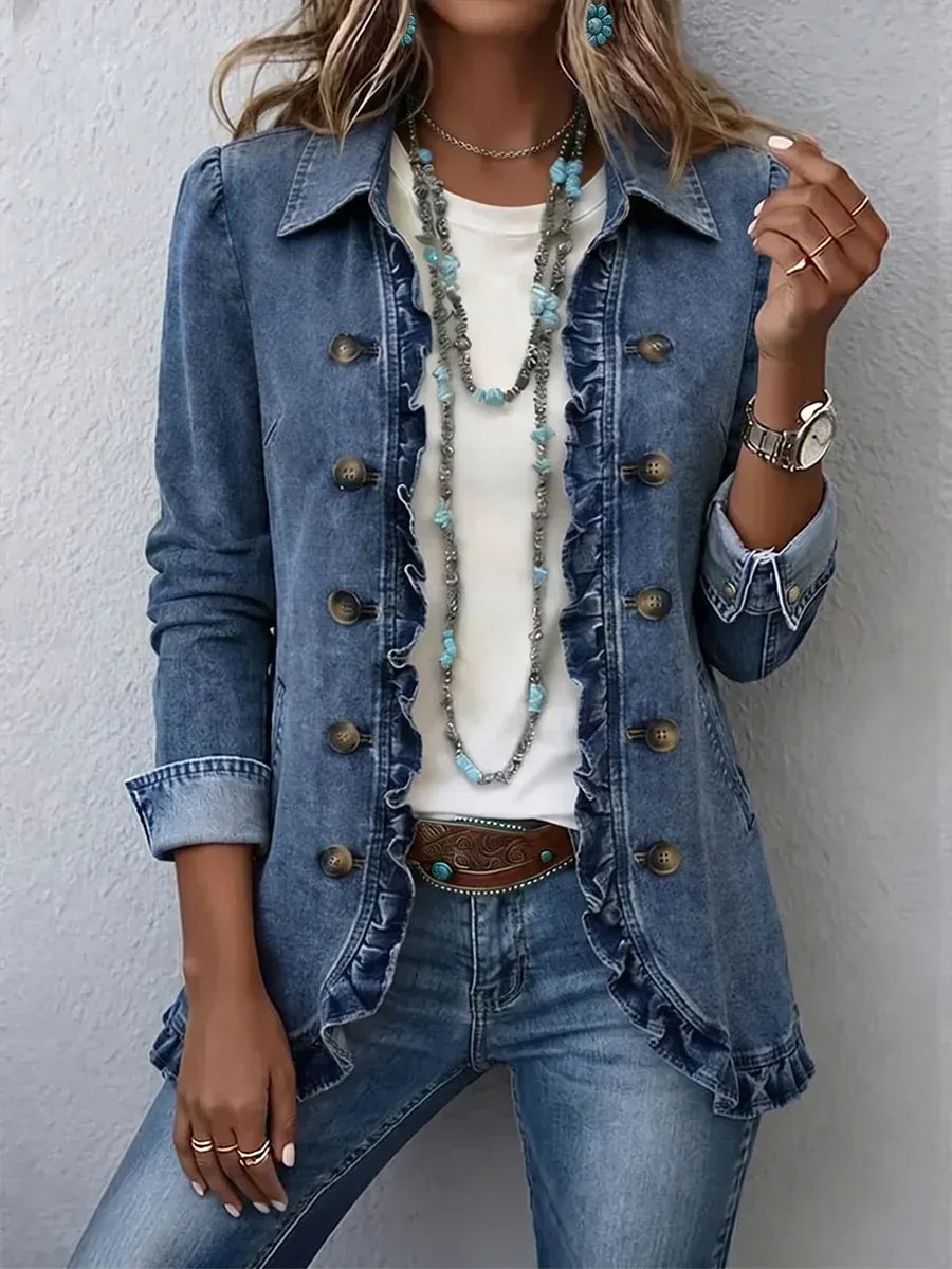 Floral Embroidered Utility Jacket - Vintage Boho Style with Ruffle Trim 7