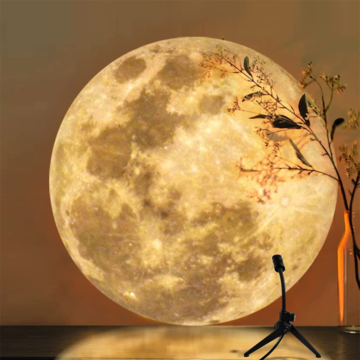 Mondlampe mit Stativ, warmes Licht, dekorative Beleuchtung, Wohnzimmer, modernes Design