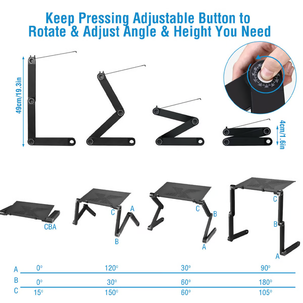 Verstellbarer Laptopständer, schwarz, höhenverstellbar, klappbar, ergonomisch, Aluminium.
