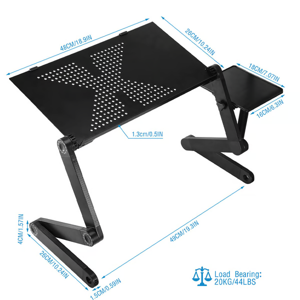 Verstellbarer Laptopständer aus Aluminium, schwarz, mit Belüftungslöchern, tragbar, ergonomisch.