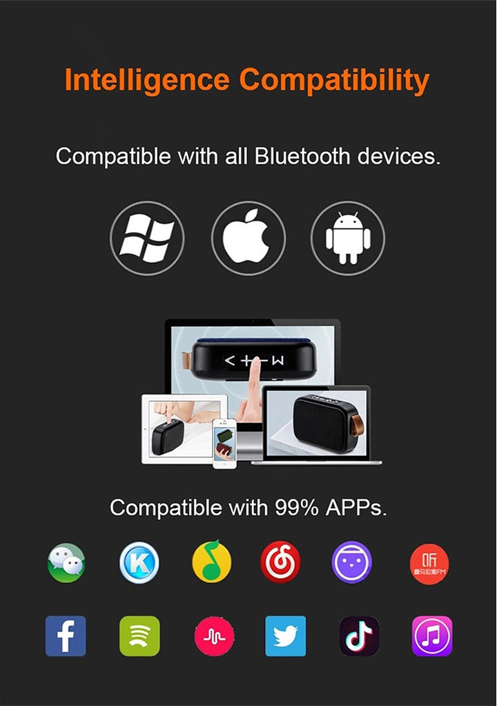 Bluetooth-Lautsprecher, kompatibel mit Windows, Apple, Android, 99% Apps, schwarz, modern.