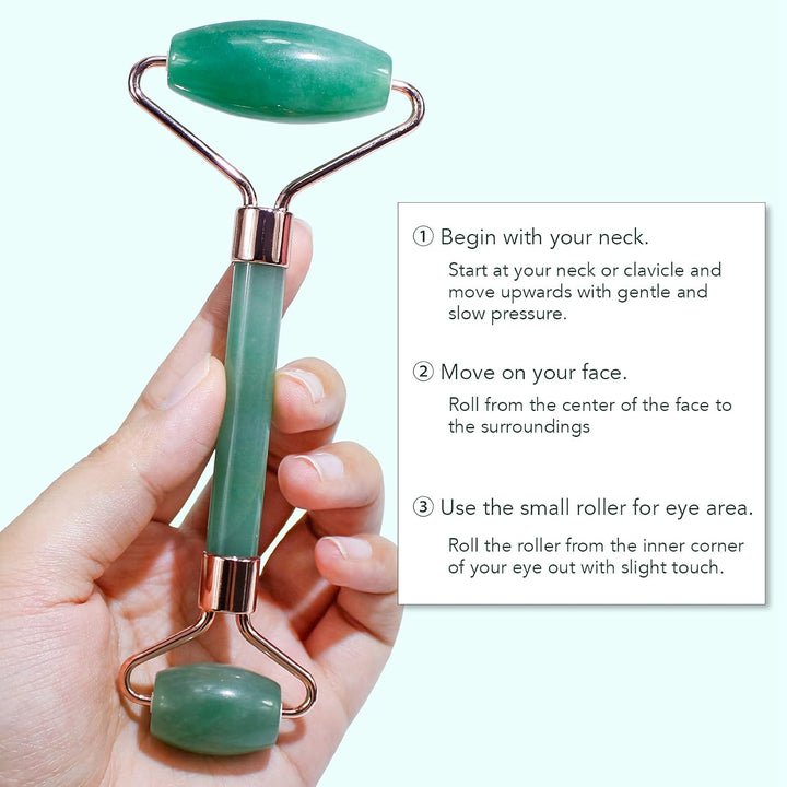 Grüner Jade-Roller für Gesichtsmassage, doppelseitig, entspannend, Hautpflege-Tool.