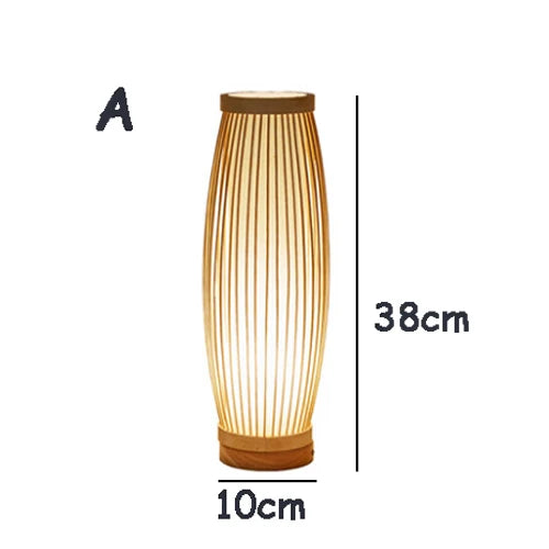 Japanische Tischlampe aus Holz, 38cm, warmes Licht, Zen-Stil, ideal für Schlafzimmer.