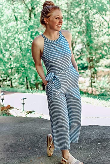 Pruhovaný dámský overal s překříženým výstřihem – Vivienne
