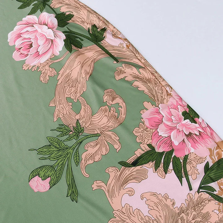Květinové letní maxi šaty s výstřihem do V a ramínky typu spaghetti - Alina