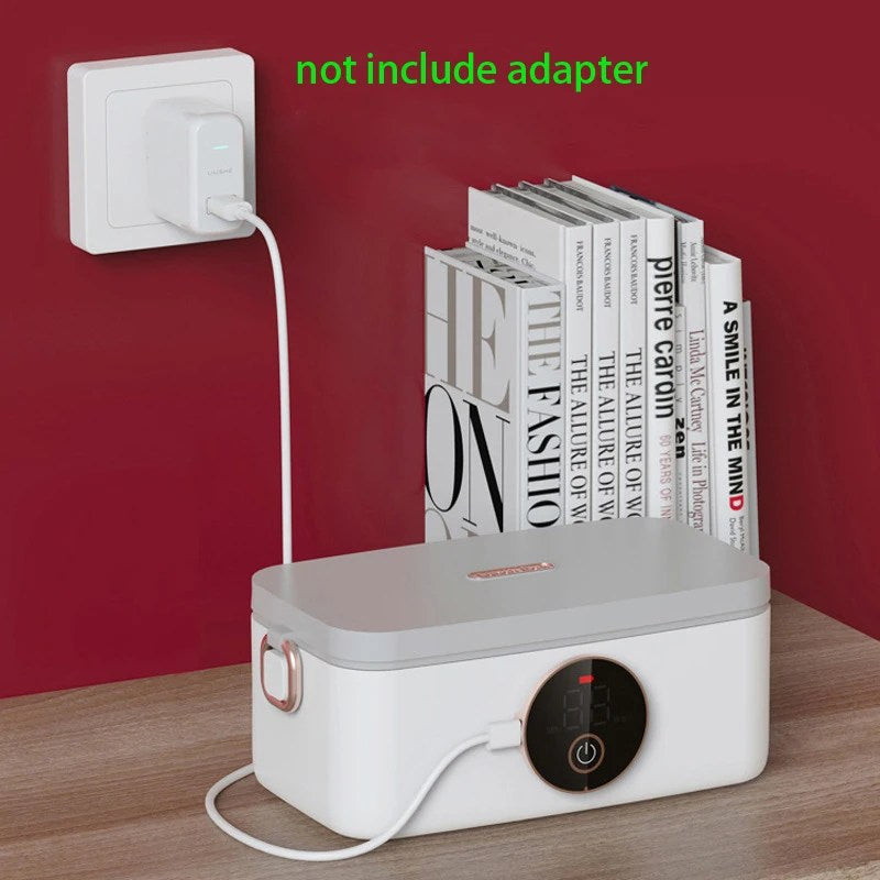 Tragbare elektrische Lunchbox, 1000ml, USB wiederaufladbar, weiß, isoliert, ohne Adapter.