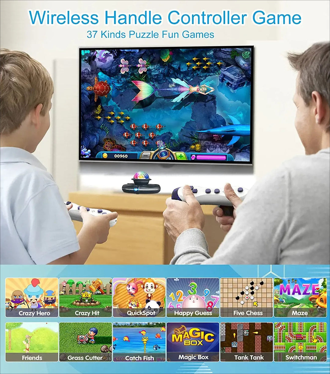 Zwei Personen spielen mit kabellosen Gamecontrollern vor einem Fernseher, der ein Videospiel zeigt.