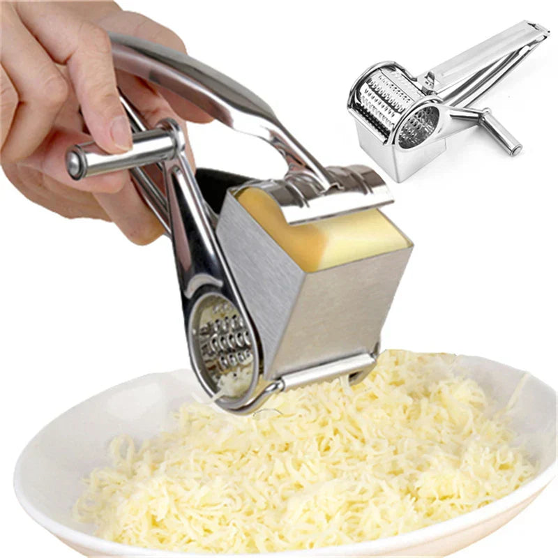 Handbetriebene Käsereibe aus Edelstahl, ideal zum Reiben von Käse, Nüssen und Schokolade.