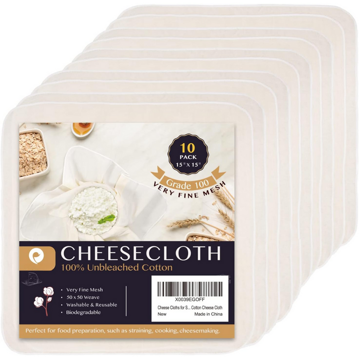 10er-Pack Käsetuch, 100% ungebleichte Baumwolle, 38x38cm, feinmaschig, waschbar, biologisch abbaubar.