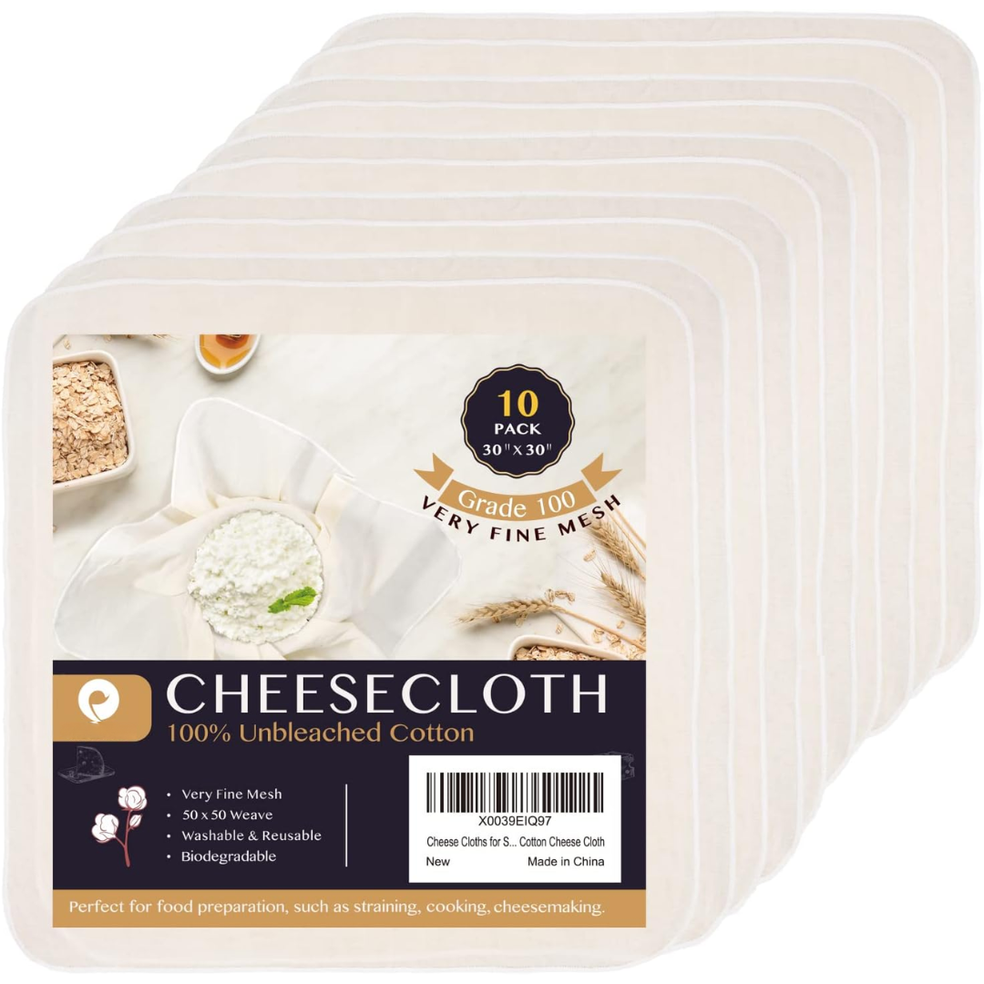 10er-Pack Käsetuch, 100% ungebleichte Baumwolle, 30x30 Zoll, feinmaschig, waschbar, biologisch abbaubar
