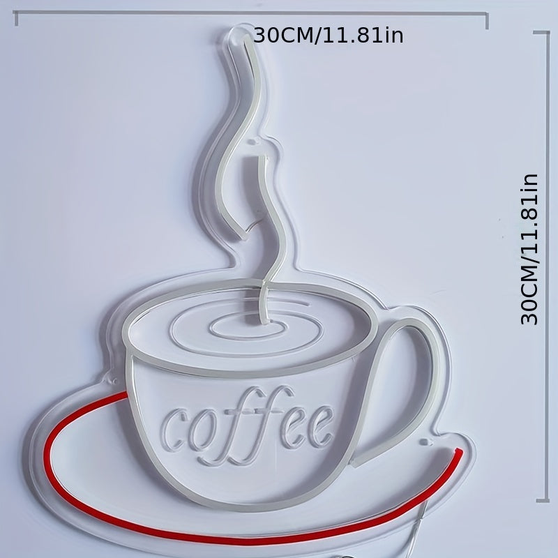 Neonlicht Kaffee Tasse Wanddeko, 30cm, weiß, modernes Design, ideal für Cafés und Küchen.