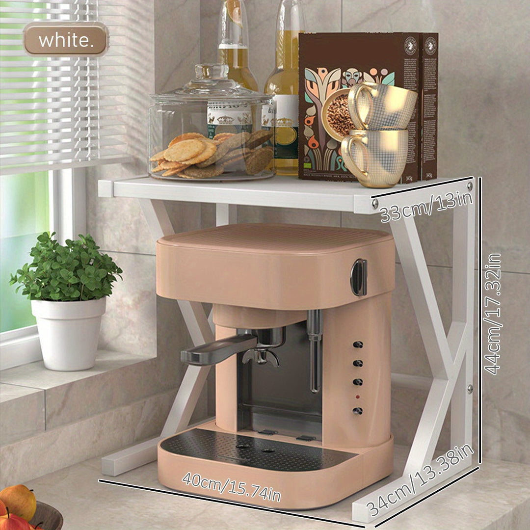 Beige Espressomaschine auf Küchenarbeitsplatte, kompakt, modern, mit Zubehör, ideal für Kaffee.