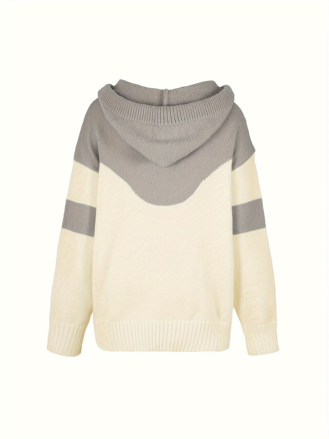 Beige und grauer Kapuzenpullover, Strick, Unisex, lässig, Herbstmode, weiches Material.