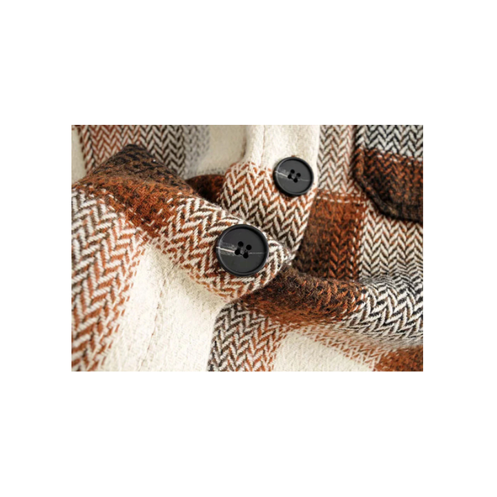 Braune karierte Damenjacke, Vintage-Streetwear, ideal für Frühling, Knopfdetails.