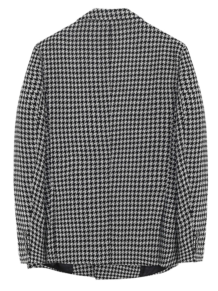Schwarz-weißer Hahnentritt-Blazer, Herrenmode, eleganter Anzugjacke, klassisches Muster.