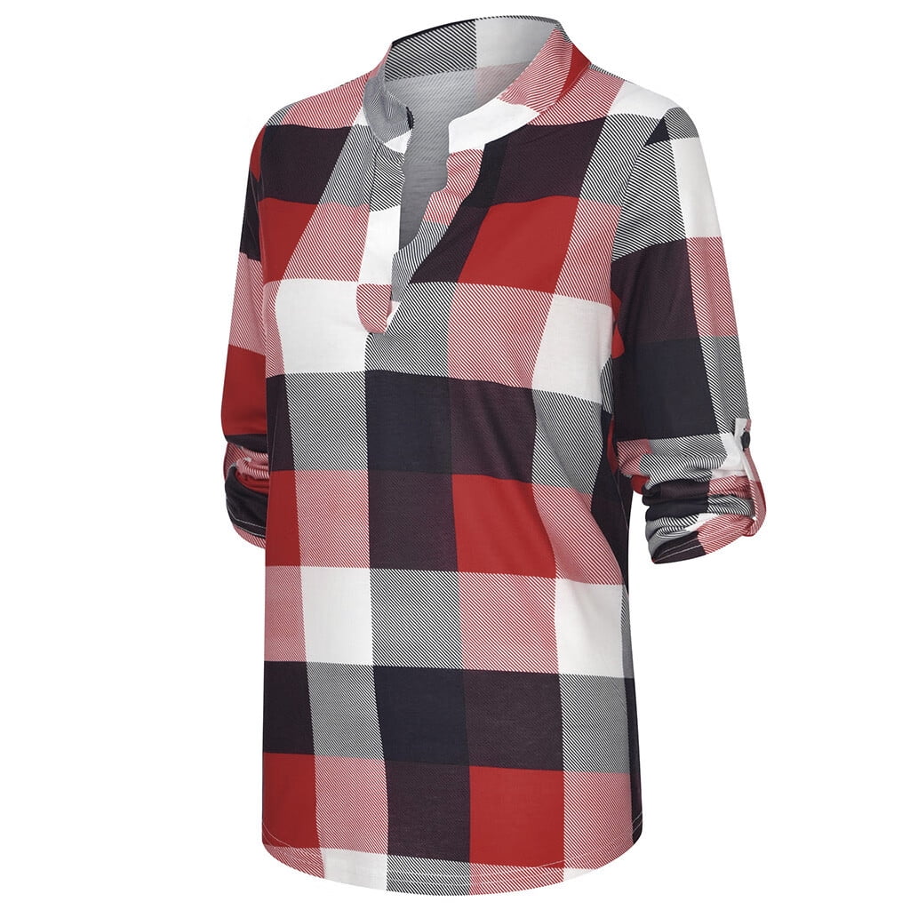 Rot-schwarz kariertes Damenhemd, langärmlig, Baumwolle, Freizeitmode, Herbstkollektion.