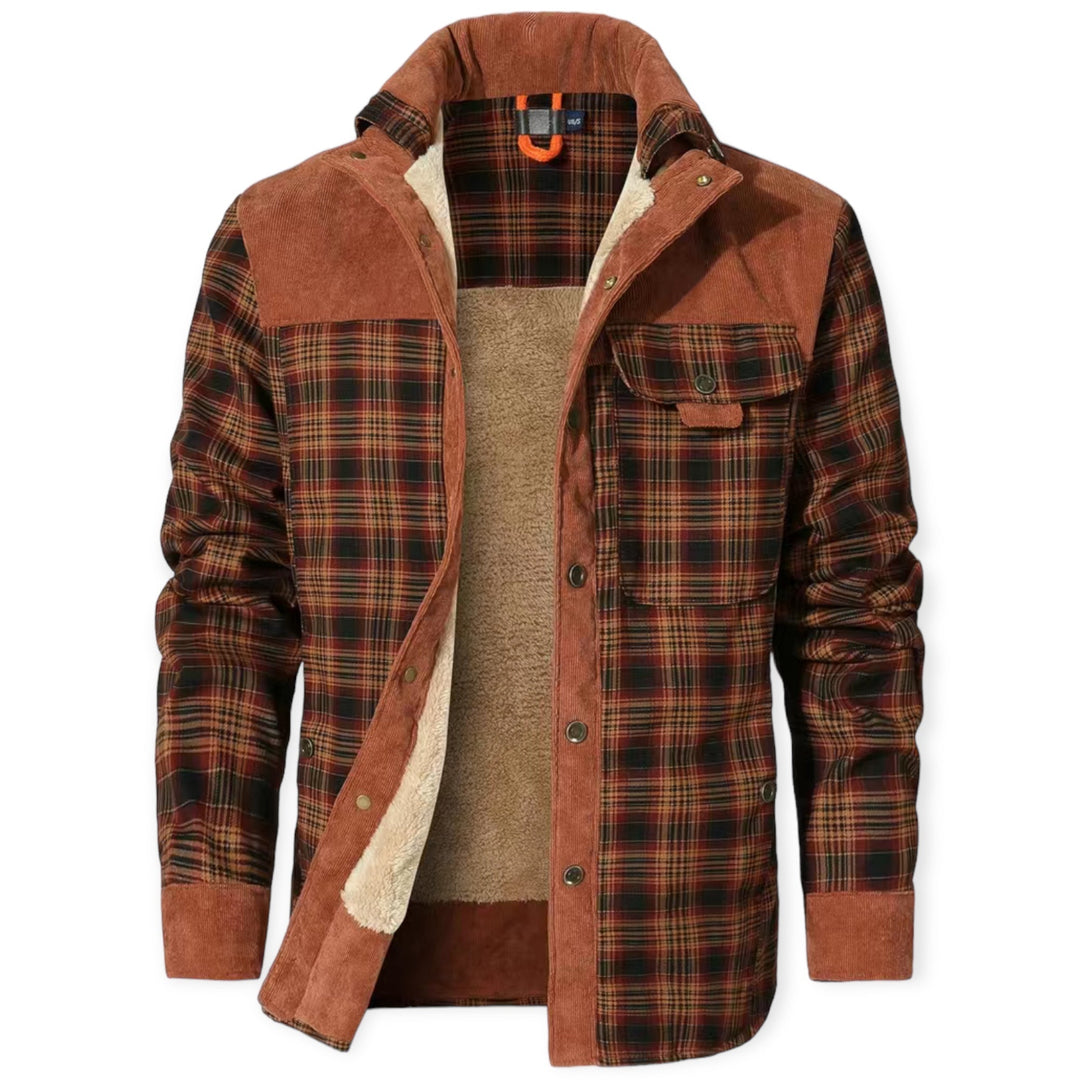 Herren Flanellhemd kariert, braun-schwarz, mit Fleece-Futter, warm, modisch, Herbstmode.