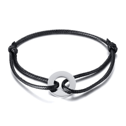 Schwarzes verstellbares Karma-Armband mit Kreisanhänger, spiritueller Yoga-Schmuck.