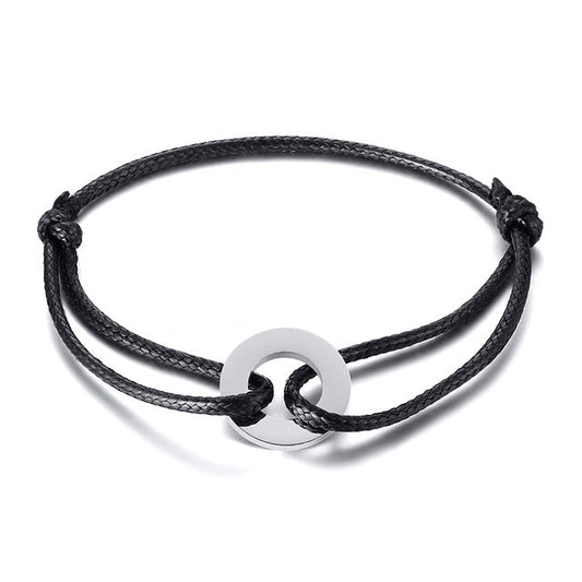 Schwarzes verstellbares Karma-Armband mit Kreisanhänger, spiritueller Yoga-Schmuck.