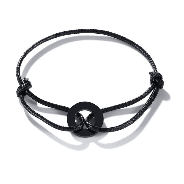 Schwarzes verstellbares Karma-Armband mit Kreisanhänger, spiritueller Yoga-Schmuck.
