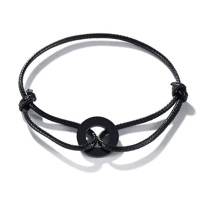 Schwarzes verstellbares Karma-Armband mit Kreisanhänger, spiritueller Yoga-Schmuck.
