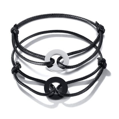Schwarzes verstellbares Karma-Armband mit Kreisanhänger, spiritueller Yoga-Schmuck.