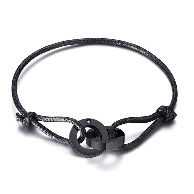 Schwarzes verstellbares Karma-Armband mit Kreisanhänger, spiritueller Yoga-Schmuck.