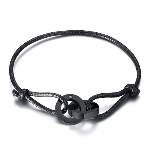Schwarzes verstellbares Karma-Armband mit Kreisanhänger, spiritueller Yoga-Schmuck.