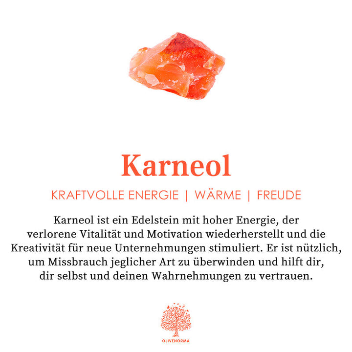 Karneol Edelstein, orange, kraftvolle Energie, Wärme, Freude, Motivation, Kreativität.