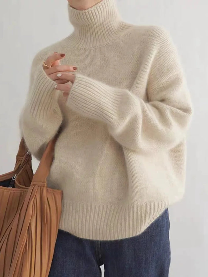 Damen Kaschmir Rollkragenpullover, beige, Herbst Winter 2023, 100% Wolle, modisch, warm.
