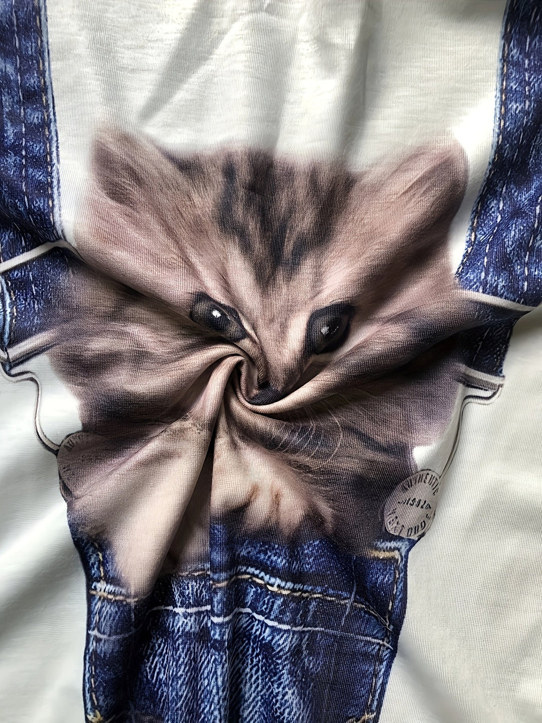 T-Shirt mit Katzenmotiv, Jeans-Design, Baumwolle, Unisex, modisch, lustig, Geschenkidee.