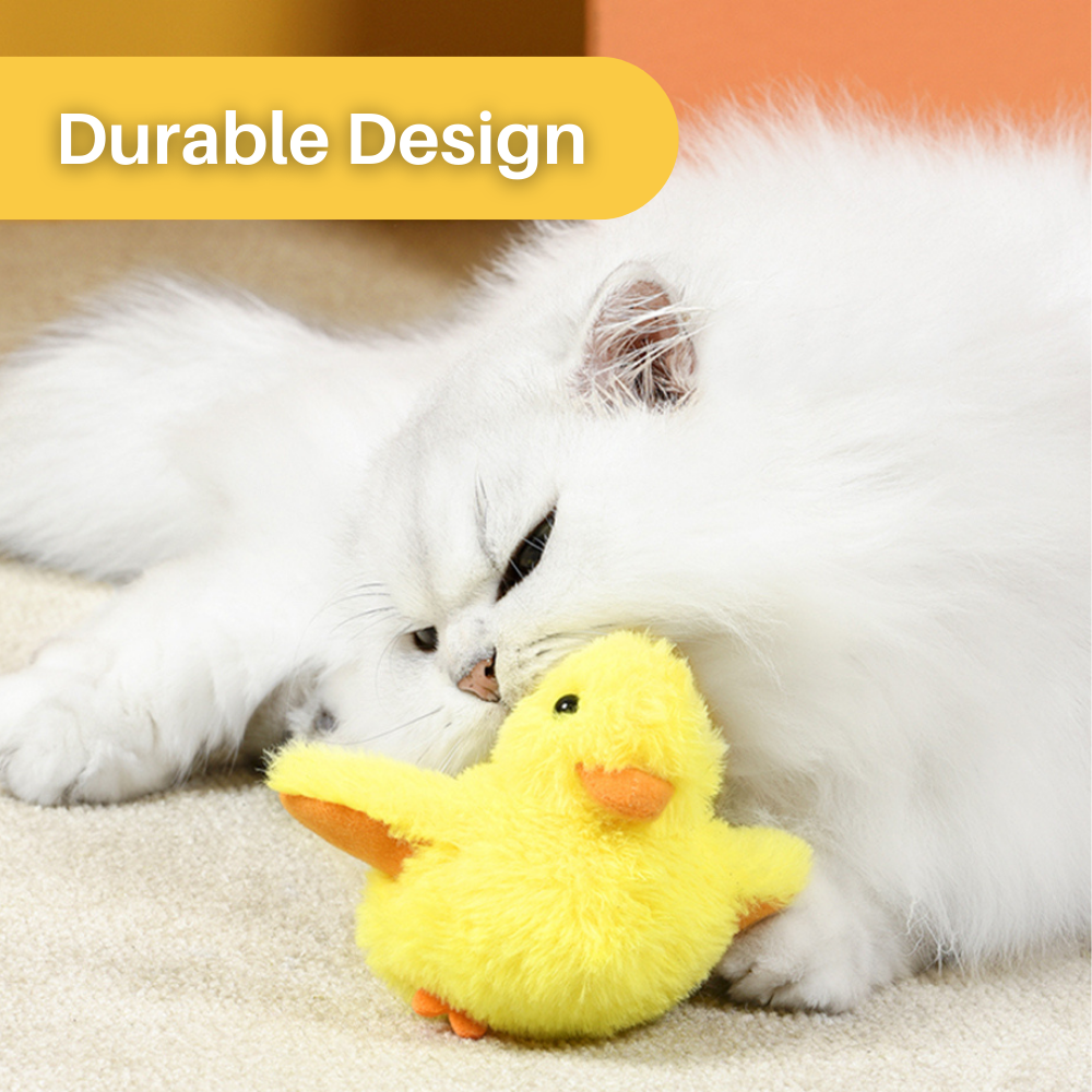 Weiße Katze mit gelbem Plüschspielzeug, langlebiges Design, Haustierbedarf, Spielzeug für Katzen.