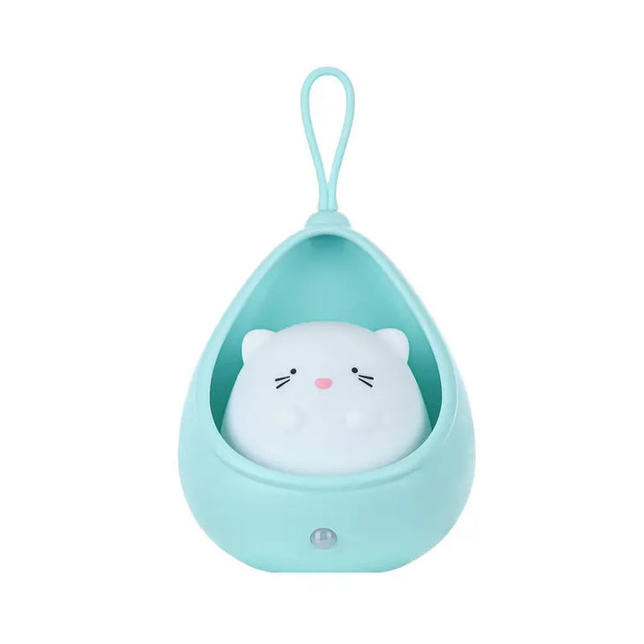 Türkisfarbene Nachtlampe Katze, Silikon, tragbar, Kinderzimmer-Dekoration, LED-Licht.
