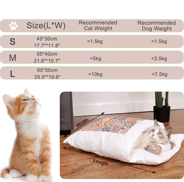 Katzenbett aus Baumwolle, weiß, mit buntem Muster, für kleine Katzen, Größen S-L.