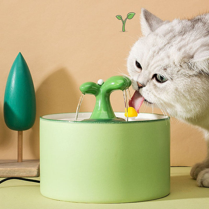 Grüner Katzenbrunnen aus Keramik, Katze trinkt Wasser, modernes Design, Haustierzubehör.