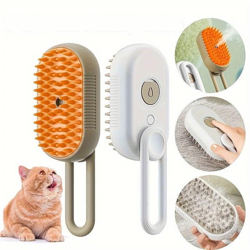Katzenbürste mit orangefarbenen Silikonborsten, doppelseitig, für Fellpflege und Massage.