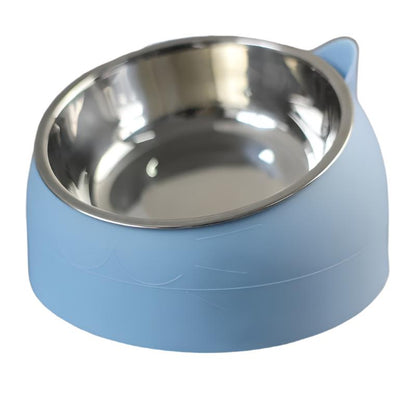 Blaue Katzennapf aus Edelstahl, rutschfest, modernes Design, ideal für Katzenfutter.