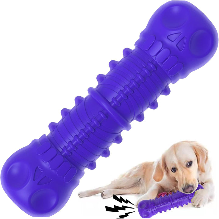 Lila Hundekauspielzeug aus Gummi, langlebig, zahnfreundlich, Knochenform, für große Hunde.