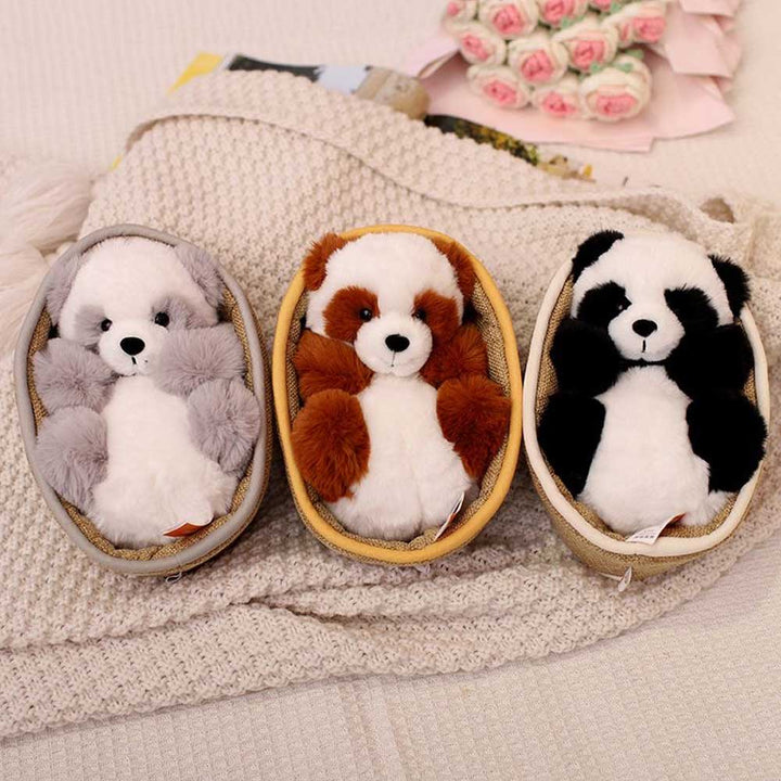 Plyšová panda s odnímatelným košíkem – měkké polstrování a dekorativní – 20 cm