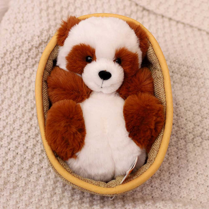 Plyšová panda s odnímatelným košíkem – měkké polstrování a dekorativní – 20 cm